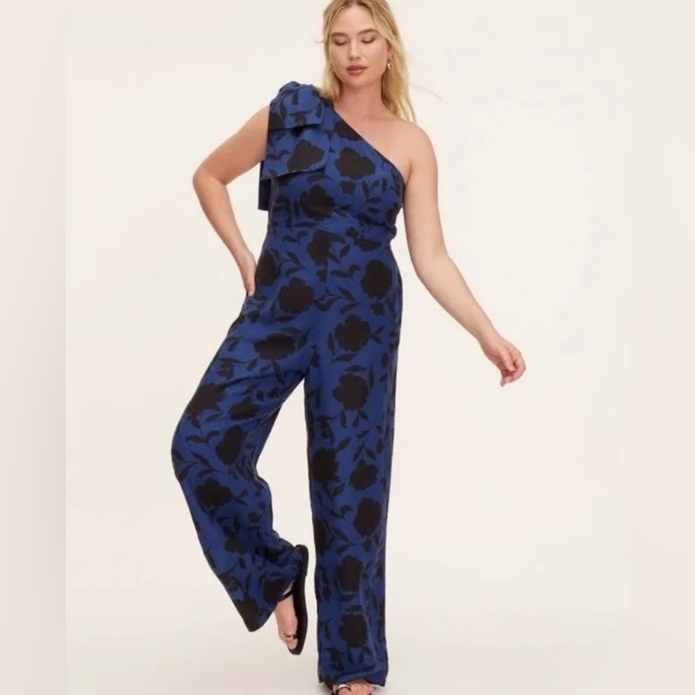 Kate Spade Blue and Black One-Shoulder Jumpsuit